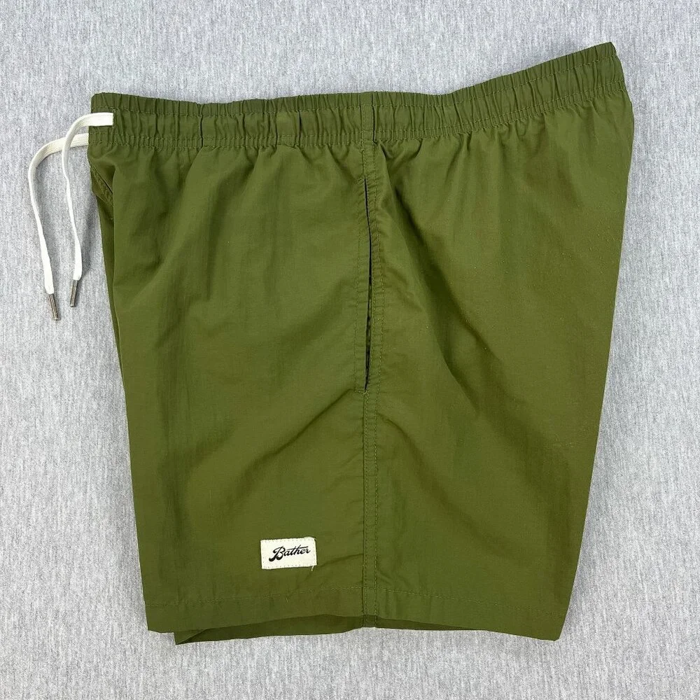 Bather Swim Trunks Mens Medium Olive Green Mesh-Lined 5" Inseam Elastic Waist - Picture 4 of 12